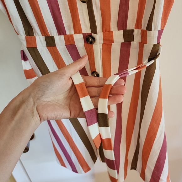 Cotton striped midi summer dress button down v neck - Picture 6 of 8